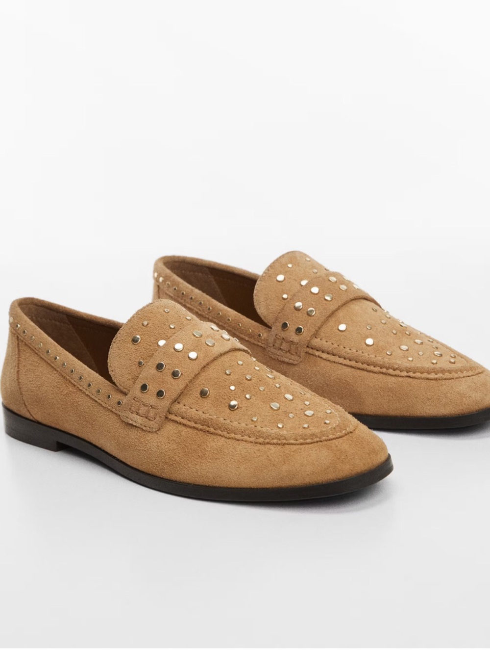 Mango Tan Suede Studded Leather Suede Loafers Size 40 US 9